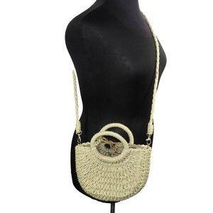 Tan Straw Crossbody Handbag Cloth Lined Boho Beach Summer
